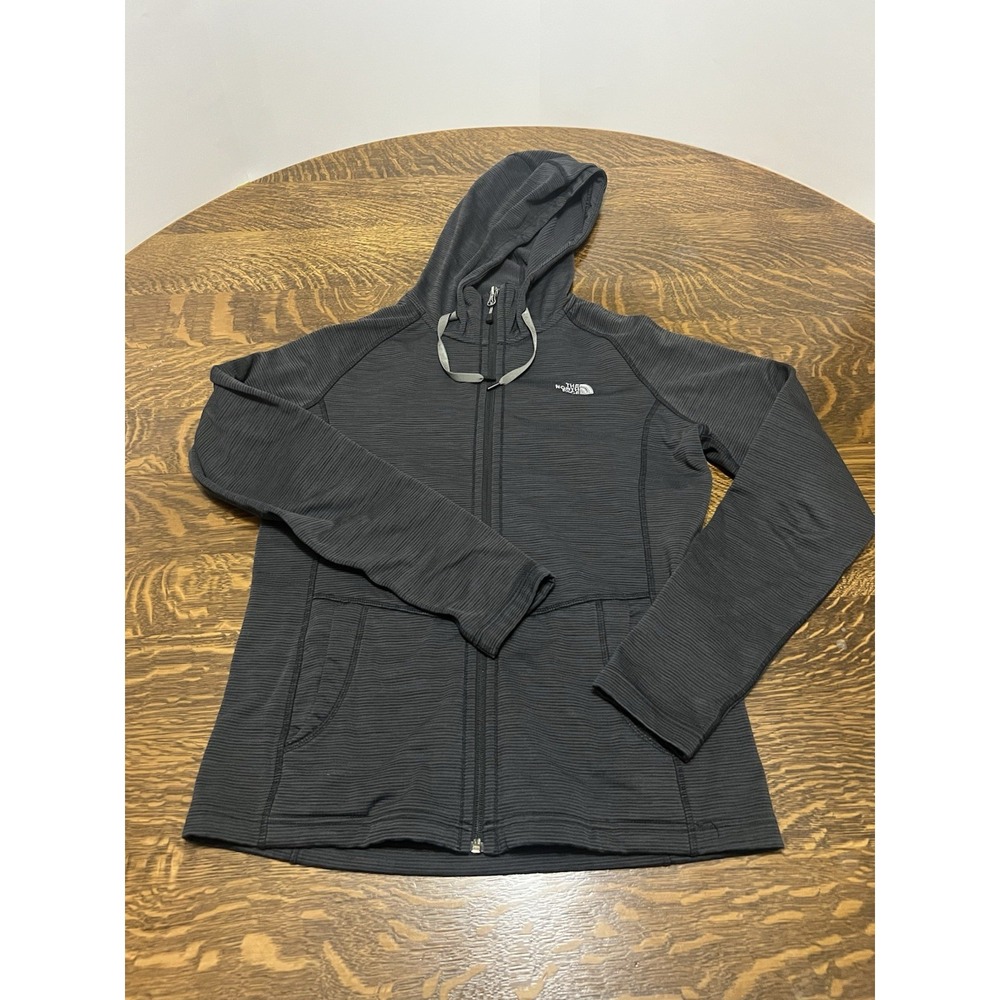 North Face Jacket Womens Medium Gray Striped Full Zip Hooded Casual